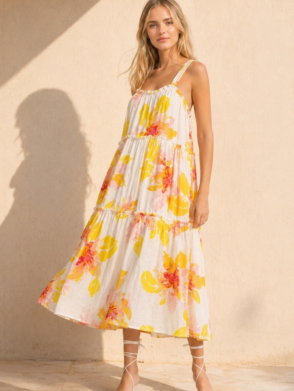 NWT Free People Moonshine Midi Dress XS Ivory Combo Floral Linen Boho
